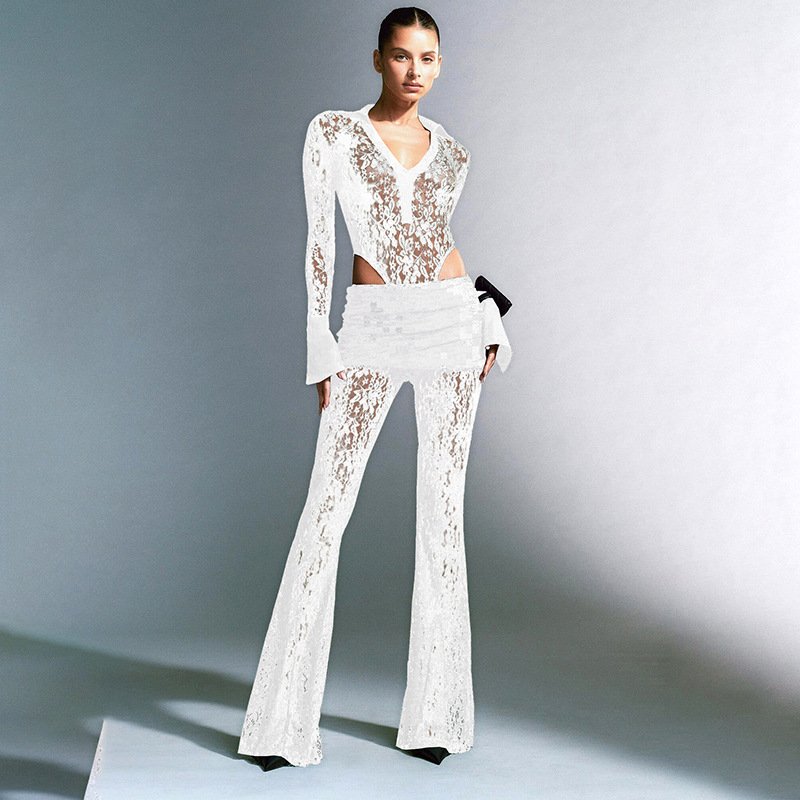 Long Sleeve Bodysuit And Transparent Pants Set