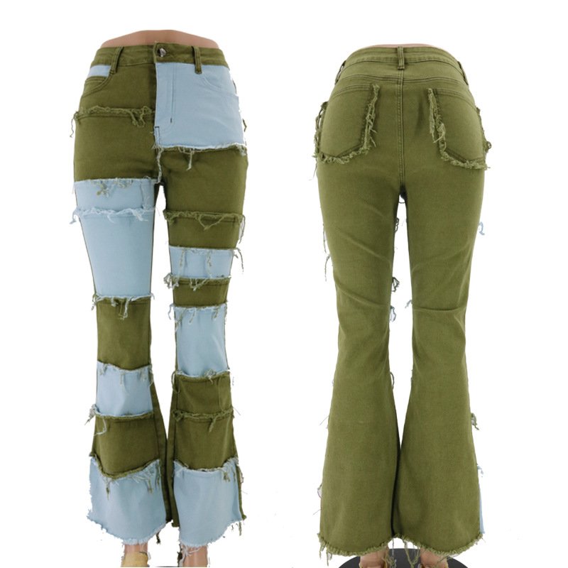 Contrast Patchwork High Waist Jeans