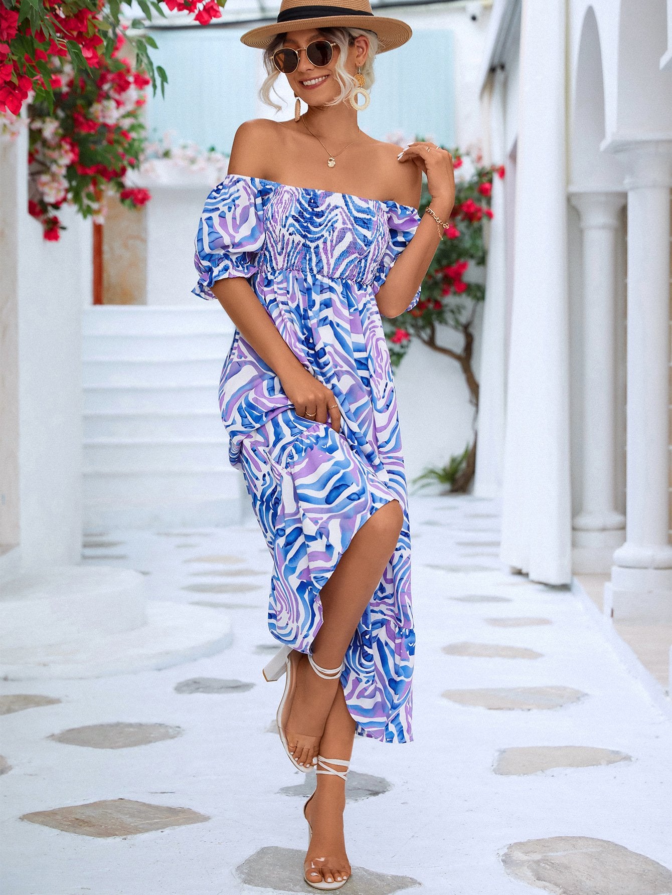 One Shoulder Printed Dress