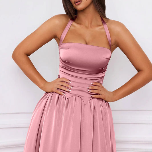 Lace up backless mid length skirt