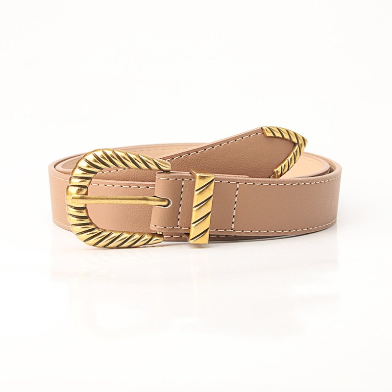 Three-Piece Leather Belt with Golden Buckle