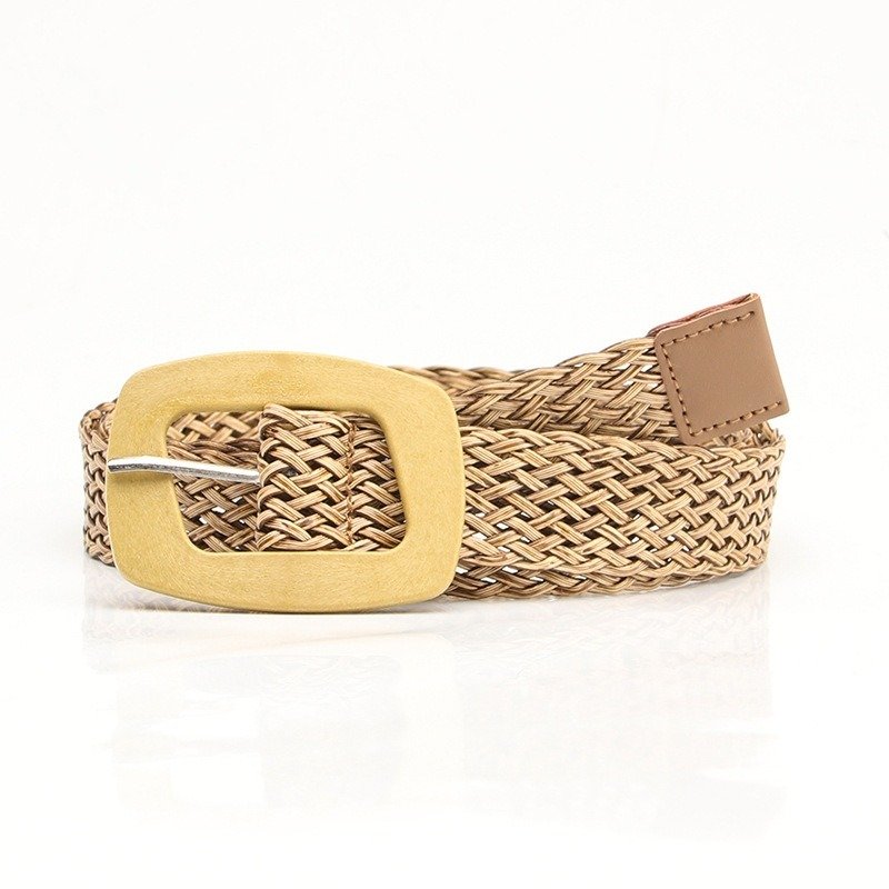 Braided Rattan Belt with Wooden Buttons