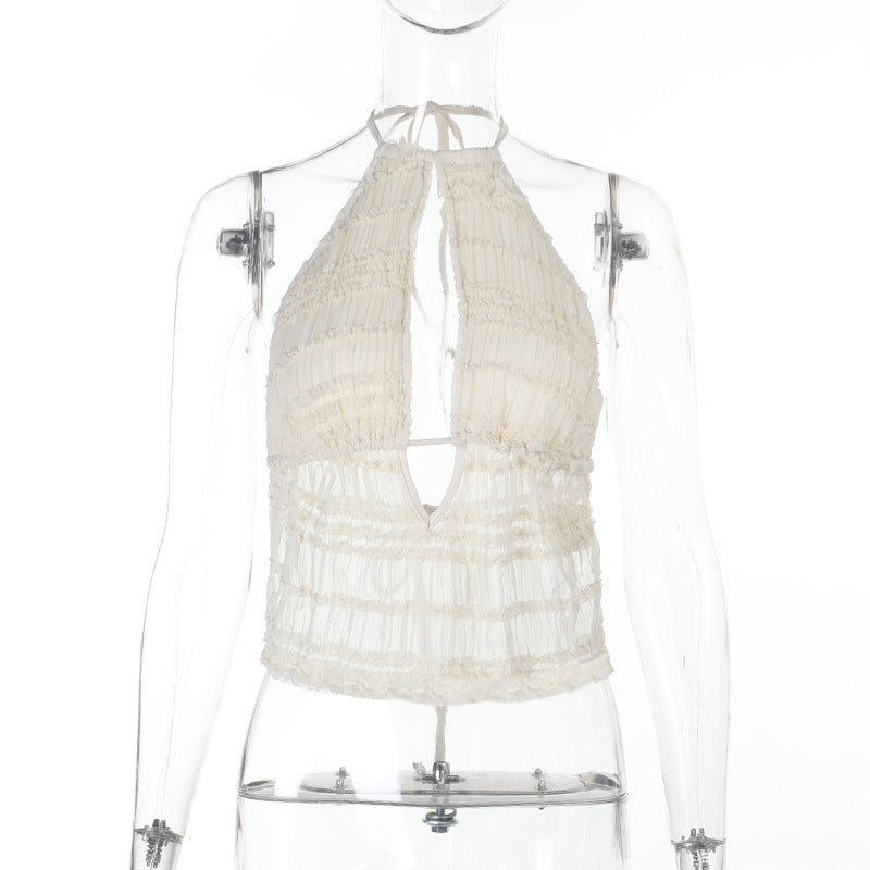 French style hanging neck hollow top