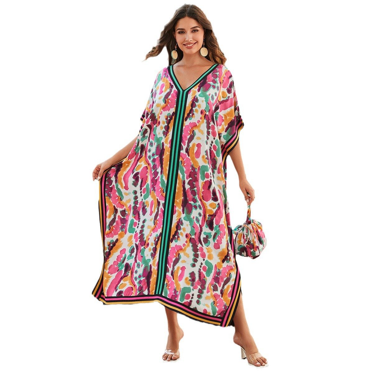 Long Loose Printed Cotton Kaftan