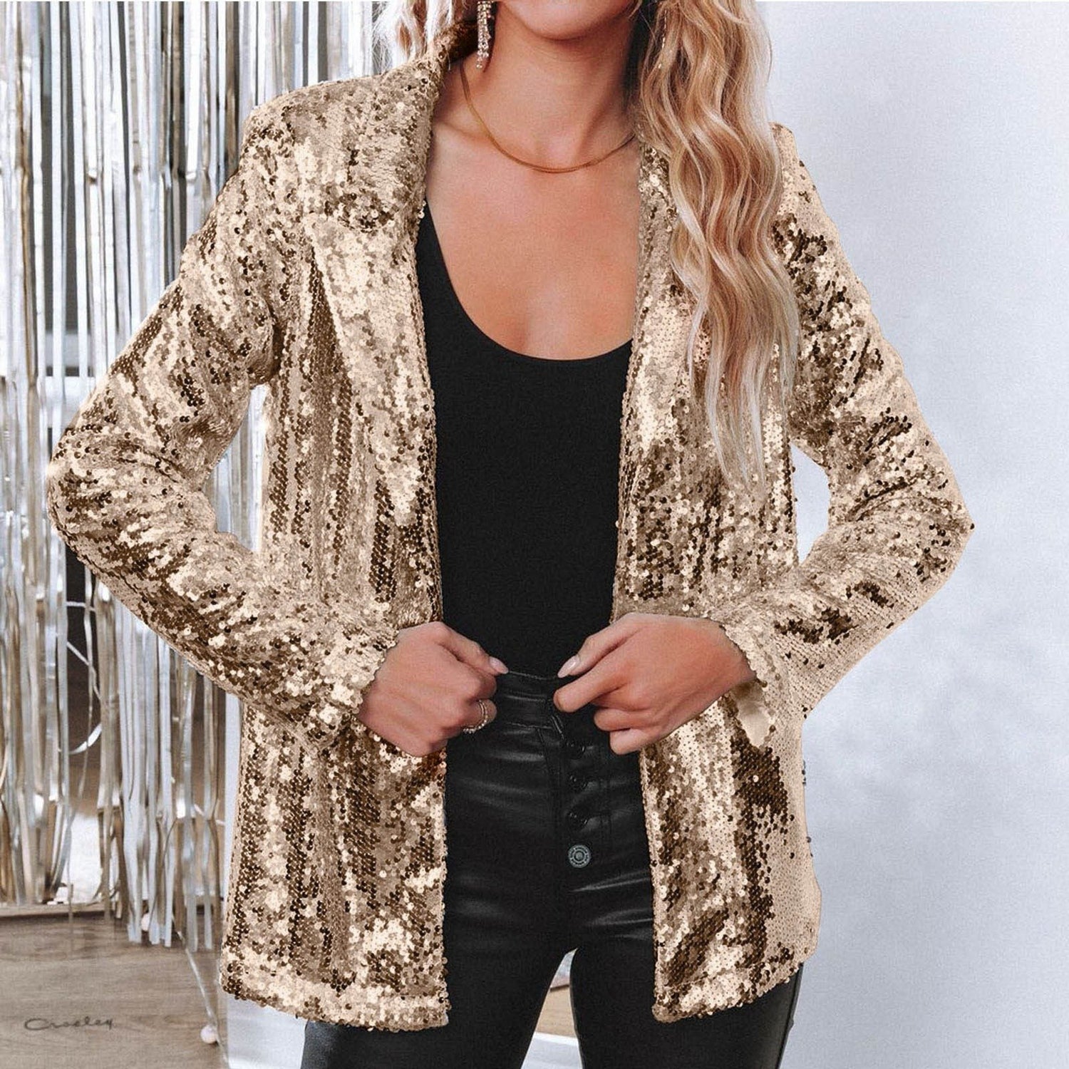 Long Sleeve Lapel Sequin Jacket