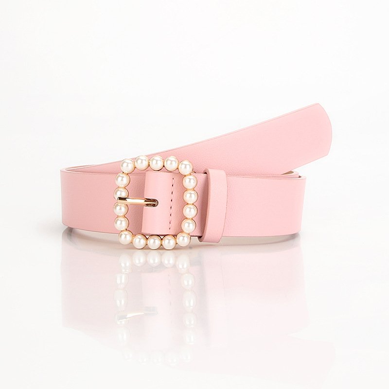 Pu Belt Square Buckle Point Pearl Sweet Elegant Dress