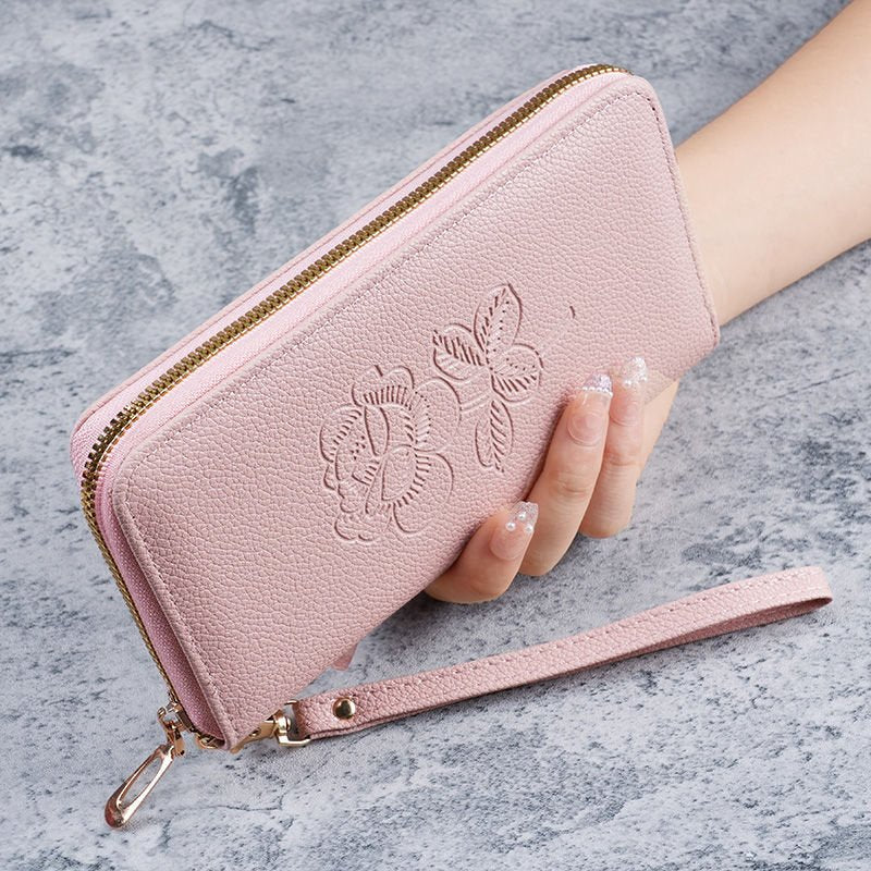 Flower Embroidery Zipper Wallet