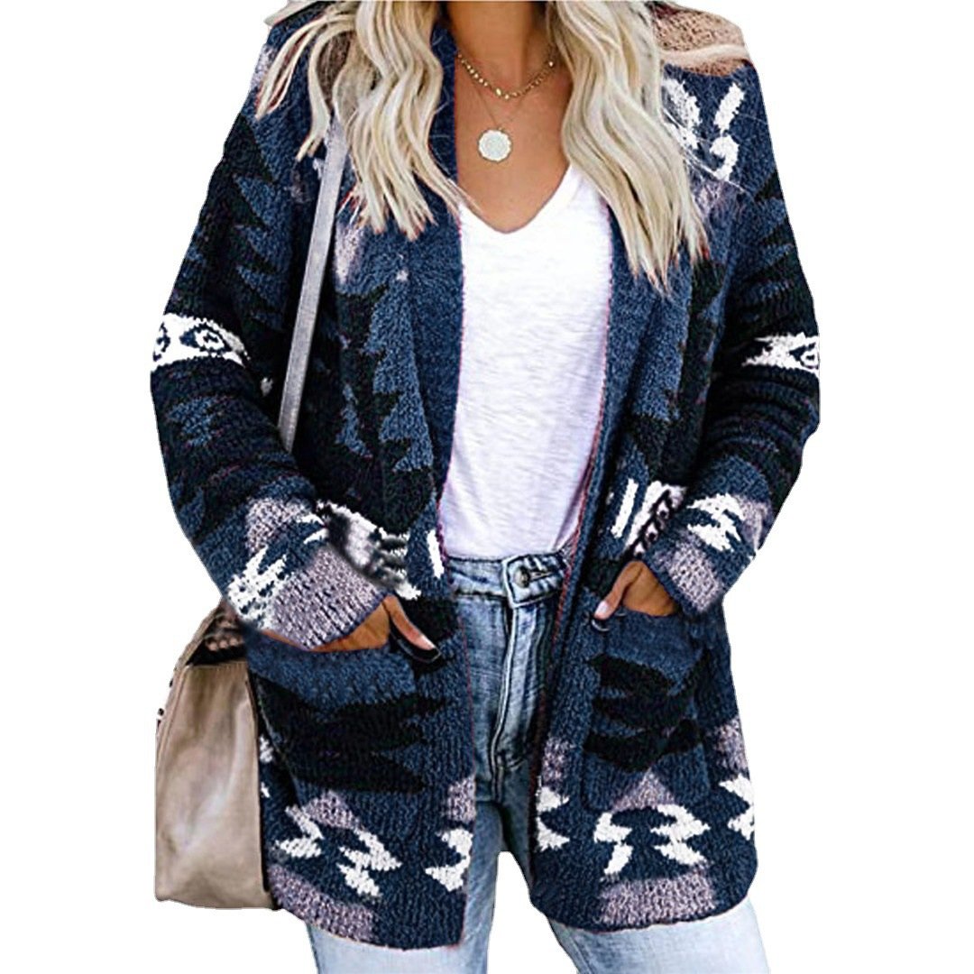 Loose Sweater Printed Cardigan