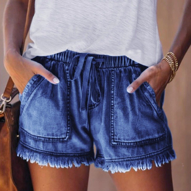 High Waist Skinny Shorts With Drawstring And Elastic Waist