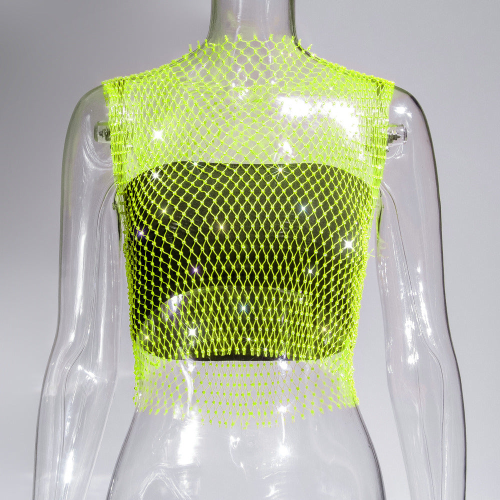 Fishing net sparkling diamond cover shirt