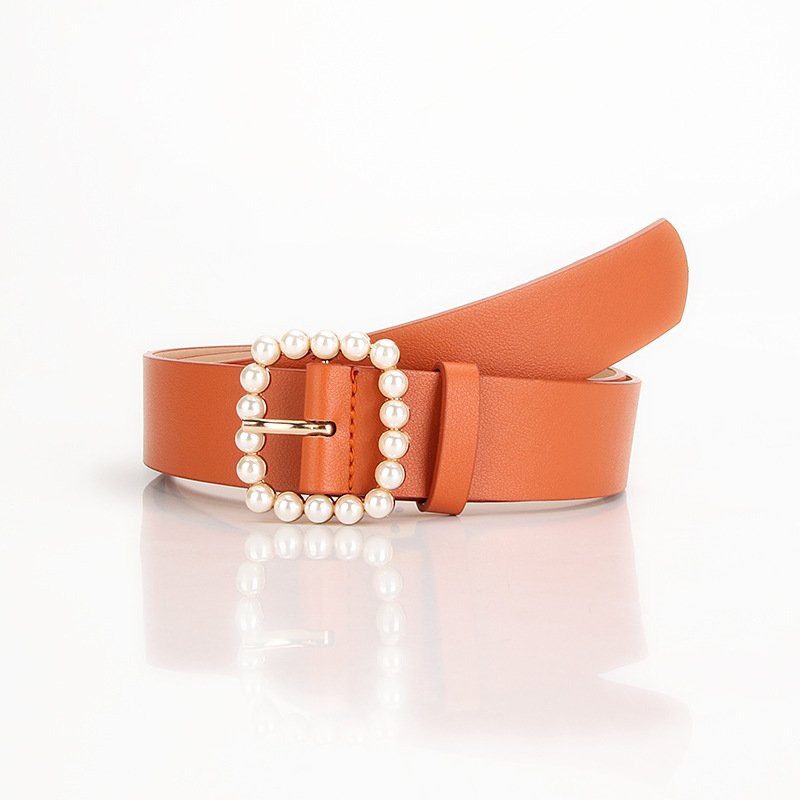 Pu Belt Square Buckle Point Pearl Sweet Elegant Dress