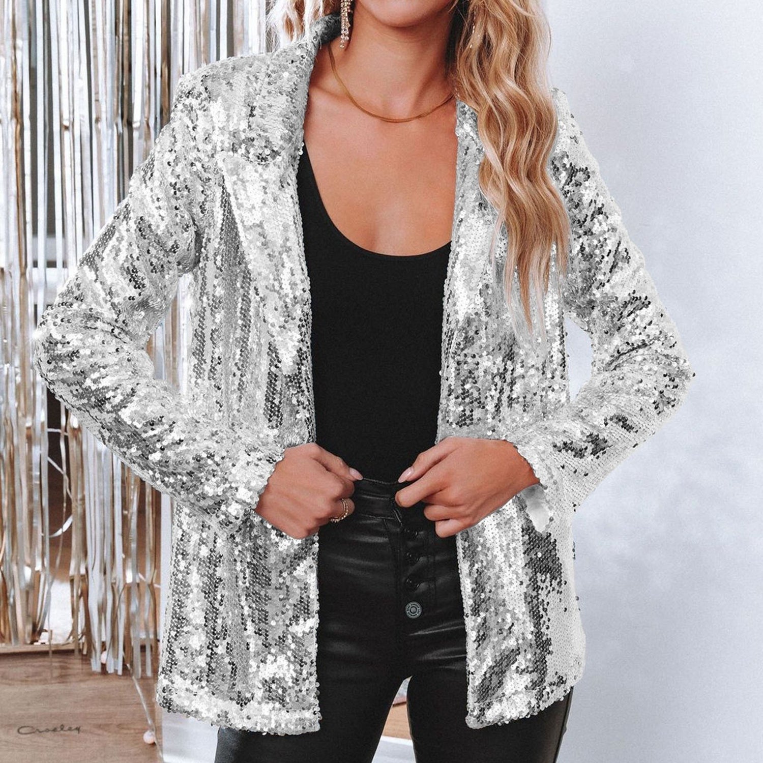 Long Sleeve Lapel Sequin Jacket