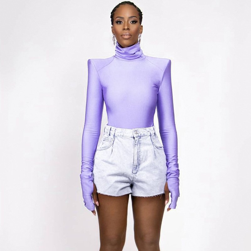 Long-sleeved Bodysuit With Pointed Shoulder Pads