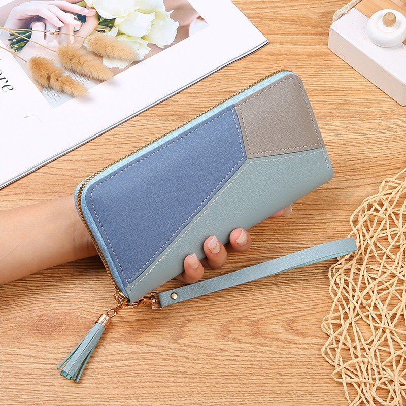 Colorful Spliced Long Purse Bag