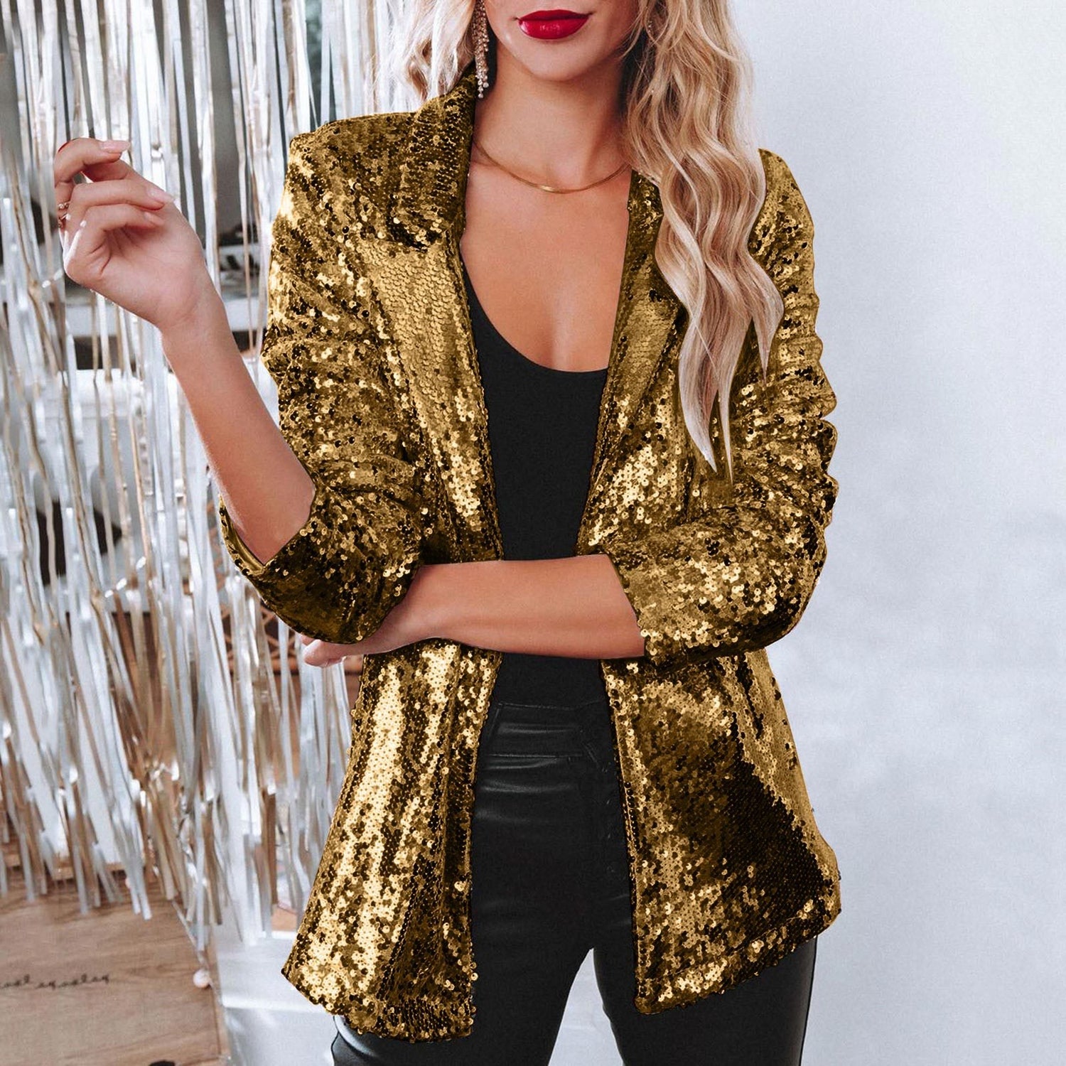 Long Sleeve Lapel Sequin Jacket