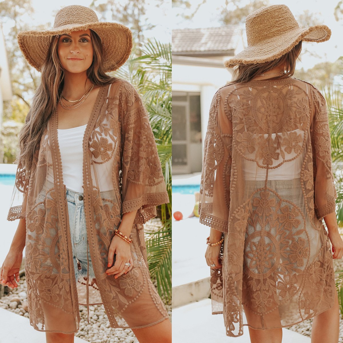 Net Embroidered Lace Beach Robe