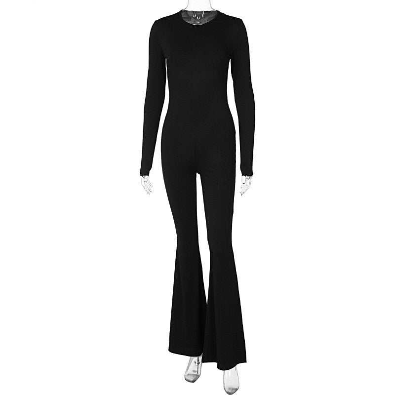 Long Sleeved Flared Pants Slim Fit And Hip Lifting Jumpsuit