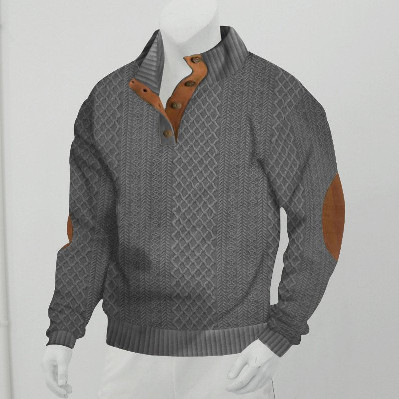 Men's Outdoor Leisure Standing Collar Long Sleeved Jacquard Knitted Pullover Sweater