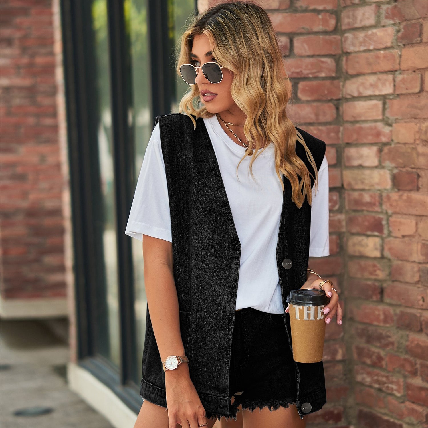 Denim Vest With A Trendy Denim Sleeveless Vest