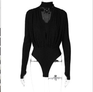 Bodysuit With V-neckline Long Sleeves And Tie