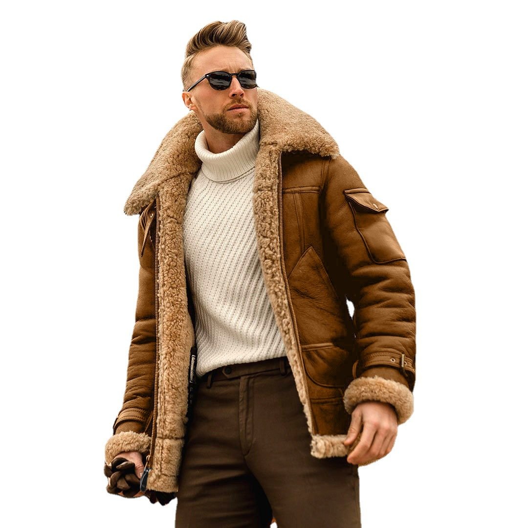 New Fur Integrated Men's Jacket Thickened Faux Velvet Jacket