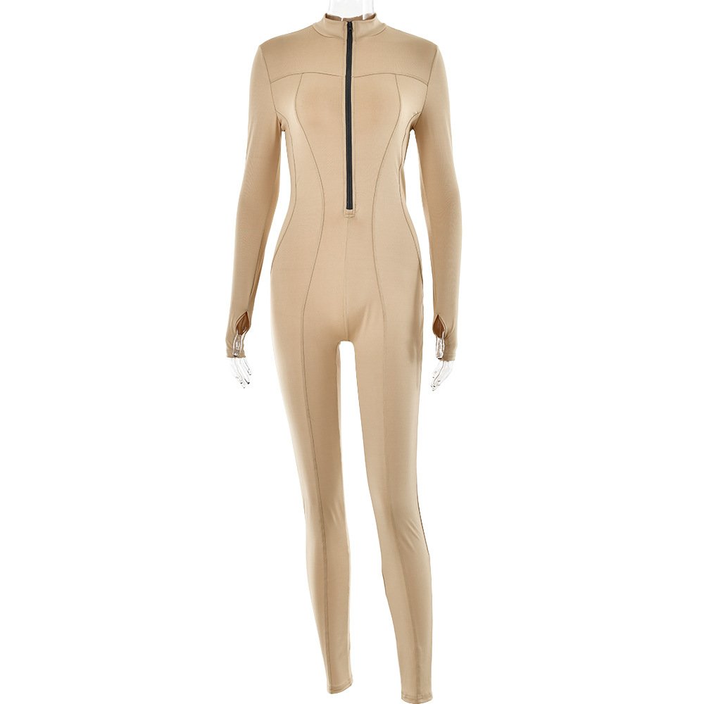 Zipper Long Sleeve Tight Hip-Lift Jumpsuit