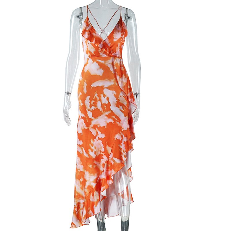 V-neck Dress With Open Back And Straps