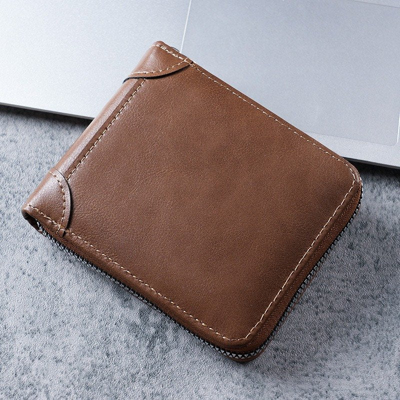 Short Wallet With Solid Color Zipper