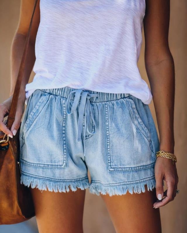 High Waist Skinny Shorts With Drawstring And Elastic Waist