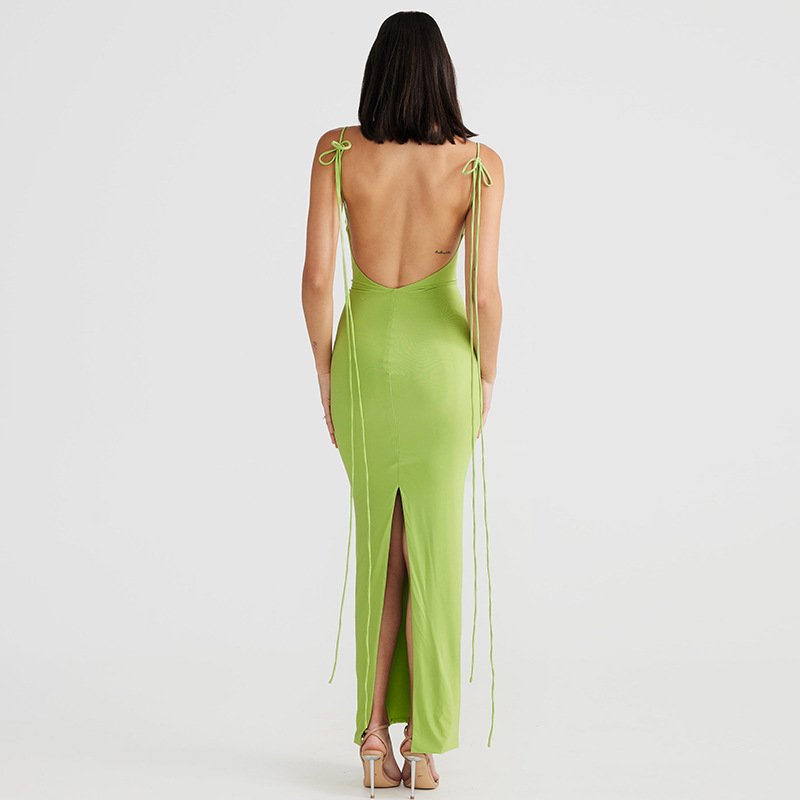 Long Dress With Back Neckline And Reversible Straps