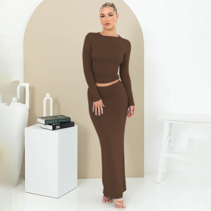 Long Sleeve T-shirt And Long Fitted Skirt Set