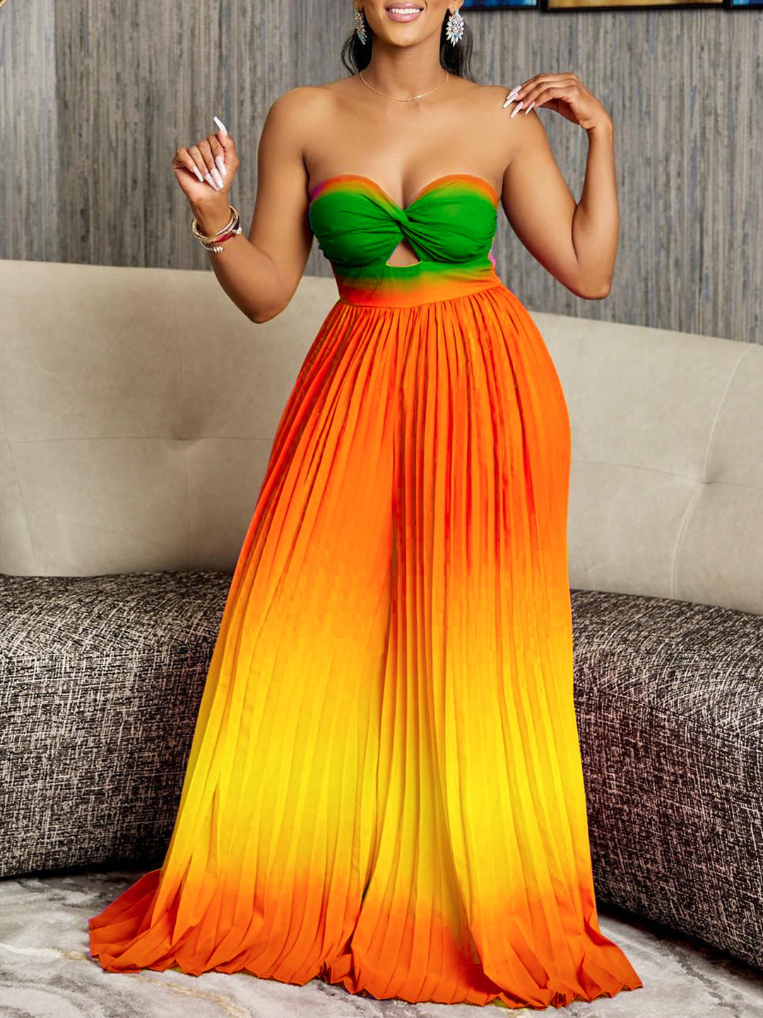 Fashion strapless backless gradient jumpsuit