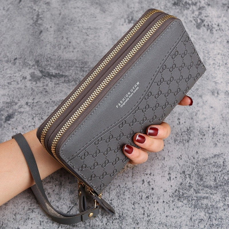 Large Capacity Double Zipper Wallet Solid Colors