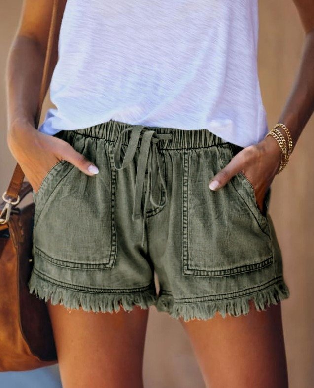 High Waist Skinny Shorts With Drawstring And Elastic Waist