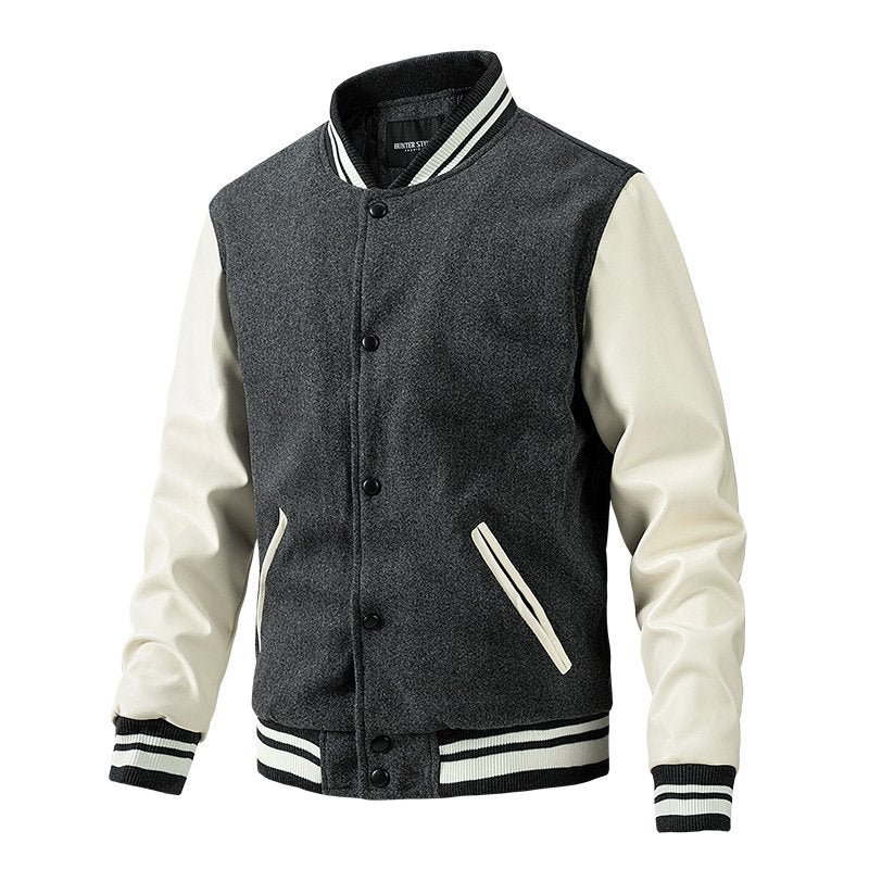 Baseball Suit Men's Wool Pu Sleeve Men's Jacket Casual