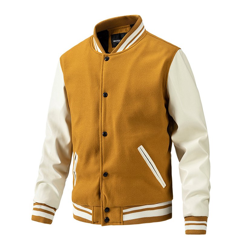 Baseball Suit Men's Wool Pu Sleeve Men's Jacket Casual