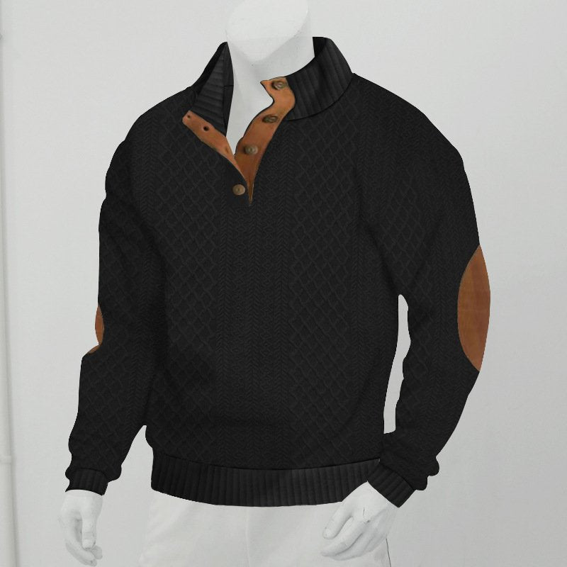 Men's Outdoor Leisure Standing Collar Long Sleeved Jacquard Knitted Pullover Sweater