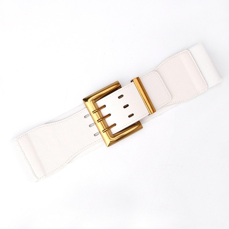 Wide Elastic Waist Belt Three Fastener Buckle