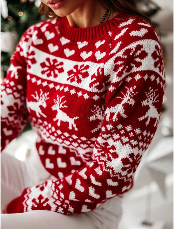 Knitting Sweater Woman Christmas Elk Long Sleeved