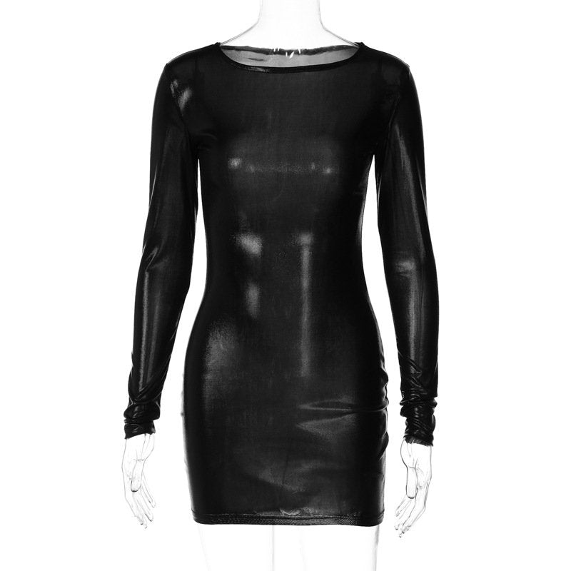 Slim Round Neck Long Sleeve Dress