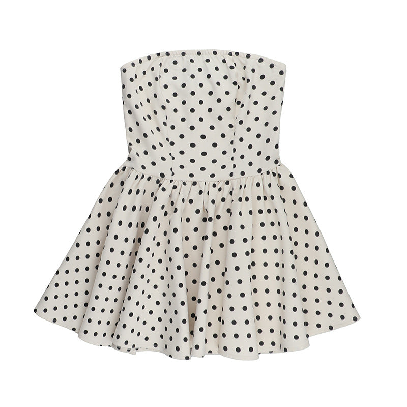 Fashionable polka dot retro strapless dress