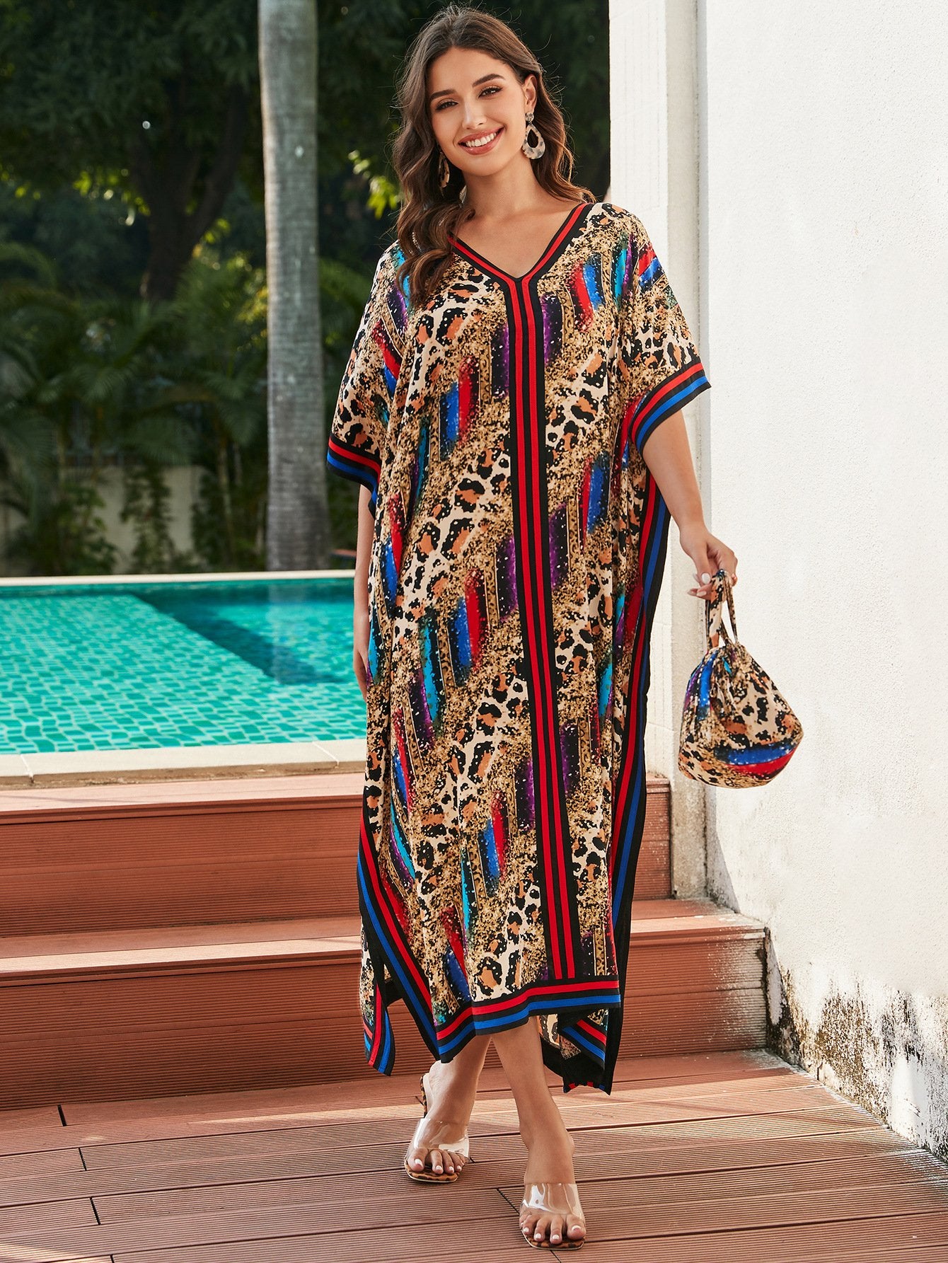 Long Loose Printed Cotton Kaftan