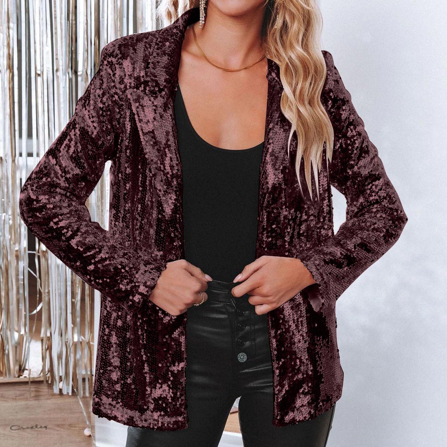 Long Sleeve Lapel Sequin Jacket