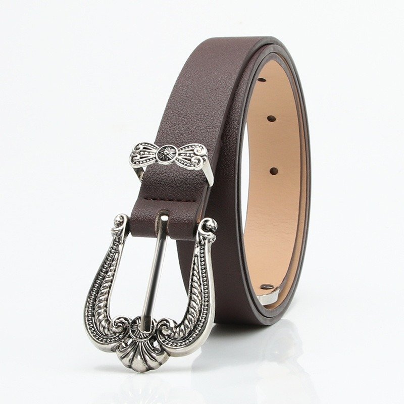 Belt With Engraved Crown Alloy Buckle