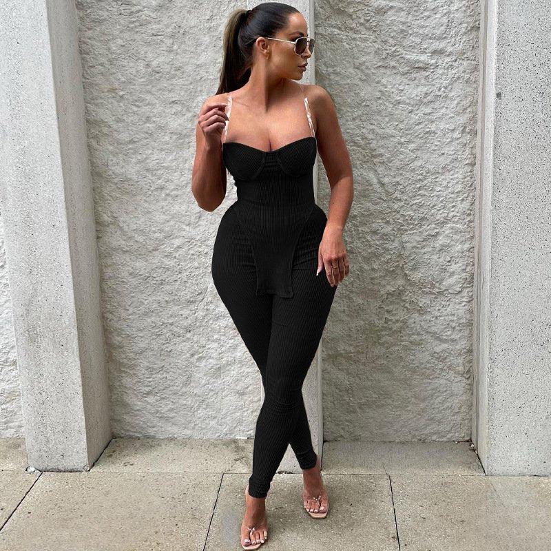 Sleeveless Top And Tight Pants Set