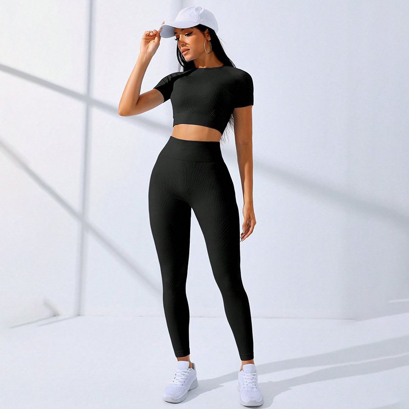 Two Pieces Long Elastic Tight Sports Pants Sleeveless T-shirt