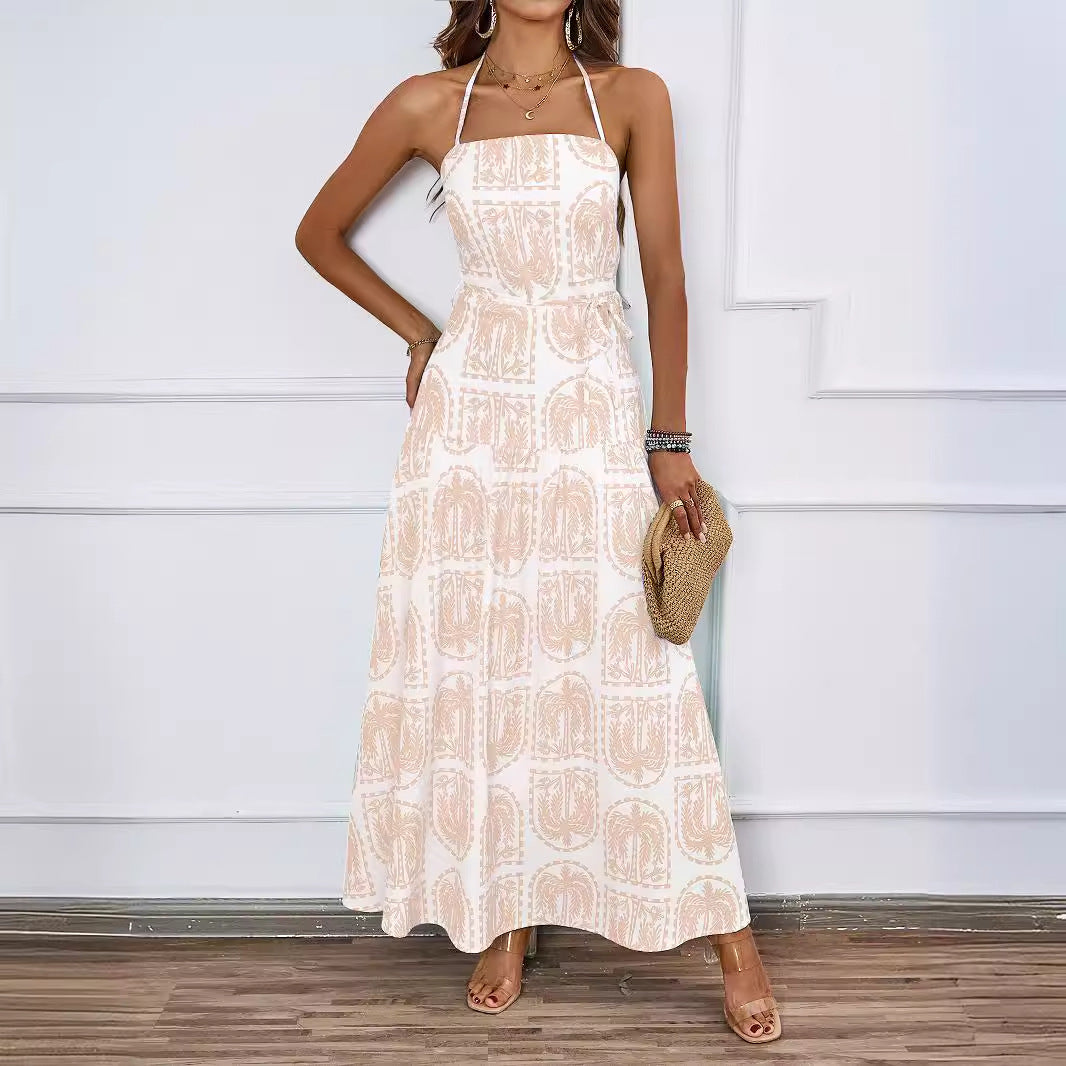 Summer neck print beach vacation dress
