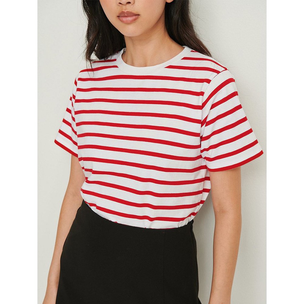 Striped Short Sleeve Round Neck Cotton T-shirt