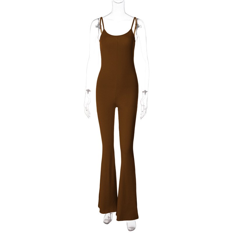 U Neck Backless Slim Color Suspender Jumpsuit