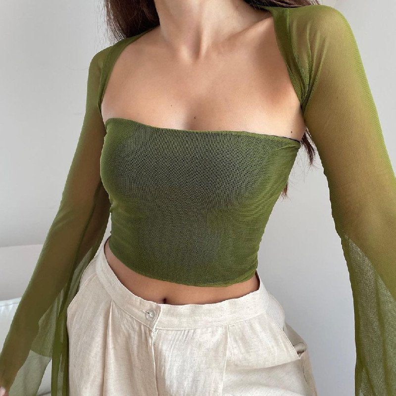 Long Sleeve Off-shoulder Top Transparent